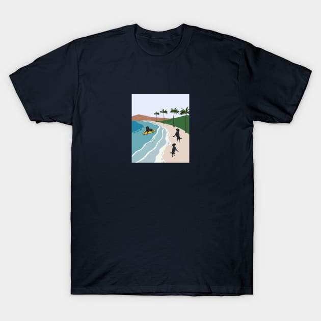 Black Labrador Dog on Paradise Beach Vacation T-Shirt by Seasonal Dogs